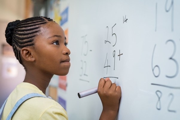 Primary students learning math with teacher in NSW